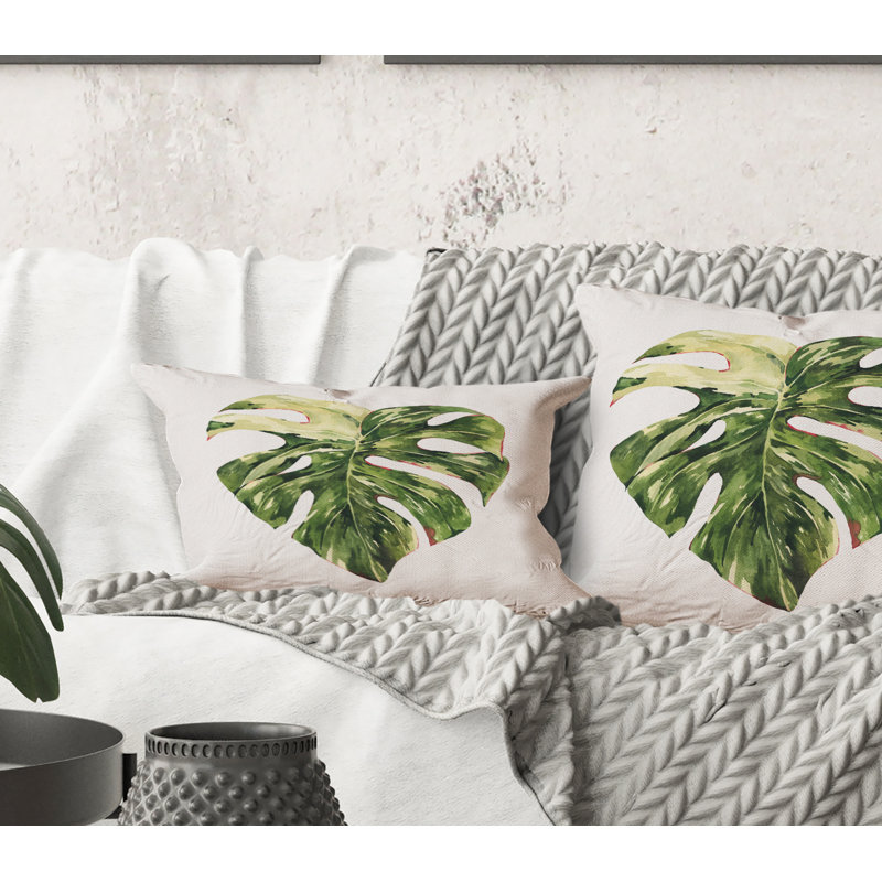 Rectangle, feuilles vertes tropicales dans Summer Times III - Coussin décoratif imprimé tropical