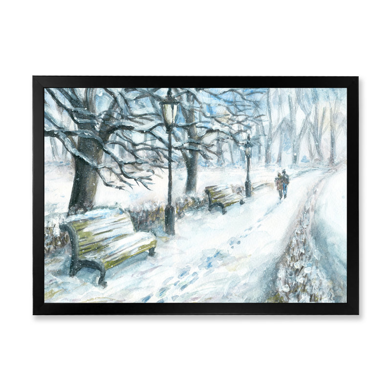 Winter Park At Christmas - reproduction de cadre flottant sur toile, H 8 po x l 12 po x P 1 po, Cadre noir