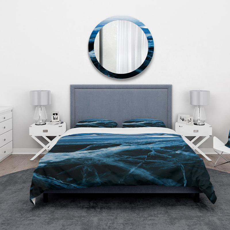 Structure de glace bleue et blanche II - ensemble de housse de couette moderne - microfibre de polyester
