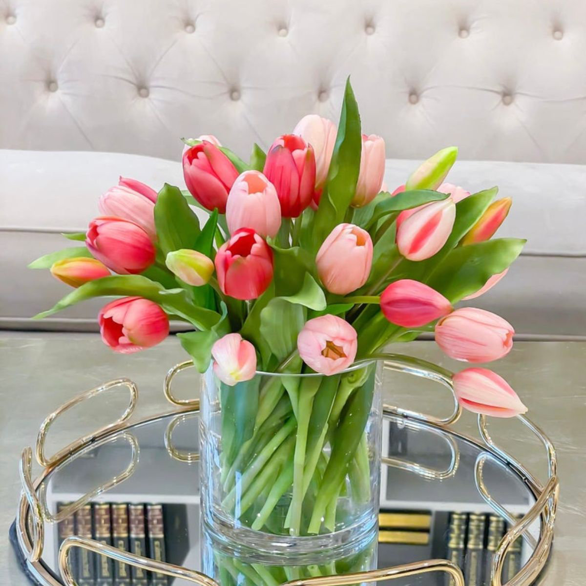 Tulip Arrangement in Vase, Dark Pink
