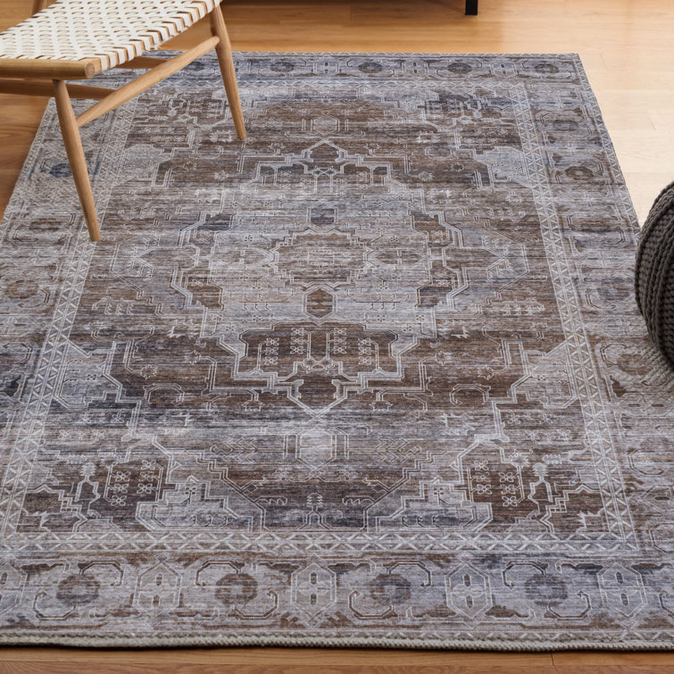 Alanya Ornate Medallion Machine-Washable Brown/Light Gray Rug