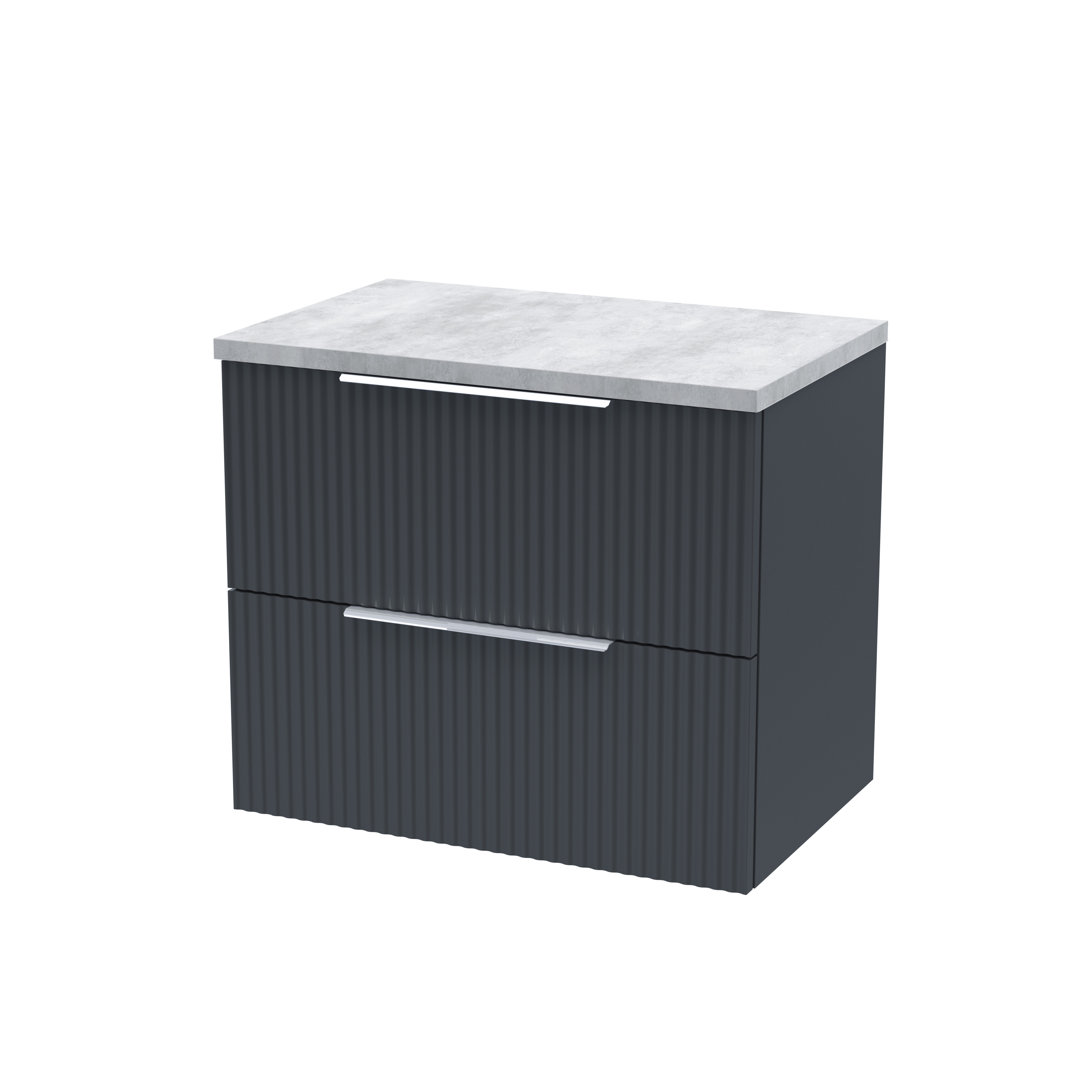 Fluted 600Mm Wall Hung 2-Drawer Vanity in Blue