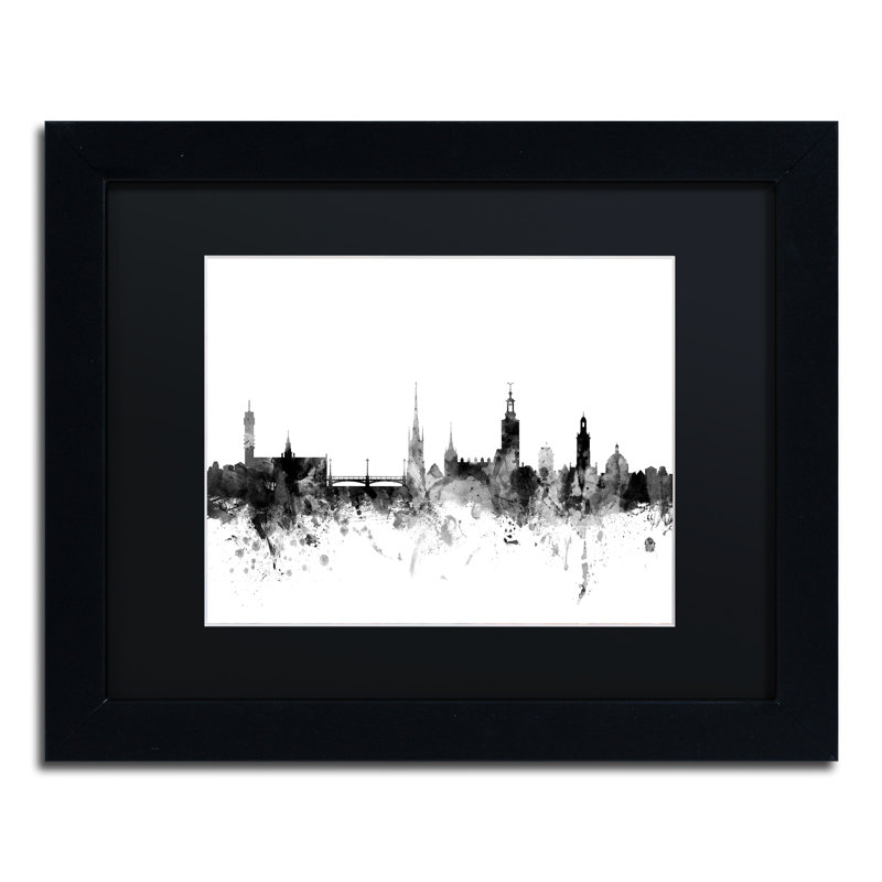 « stockholm suède horizon b&w », impression encadrée, H 11 po x l 14 po x P 0,5 po, Noir