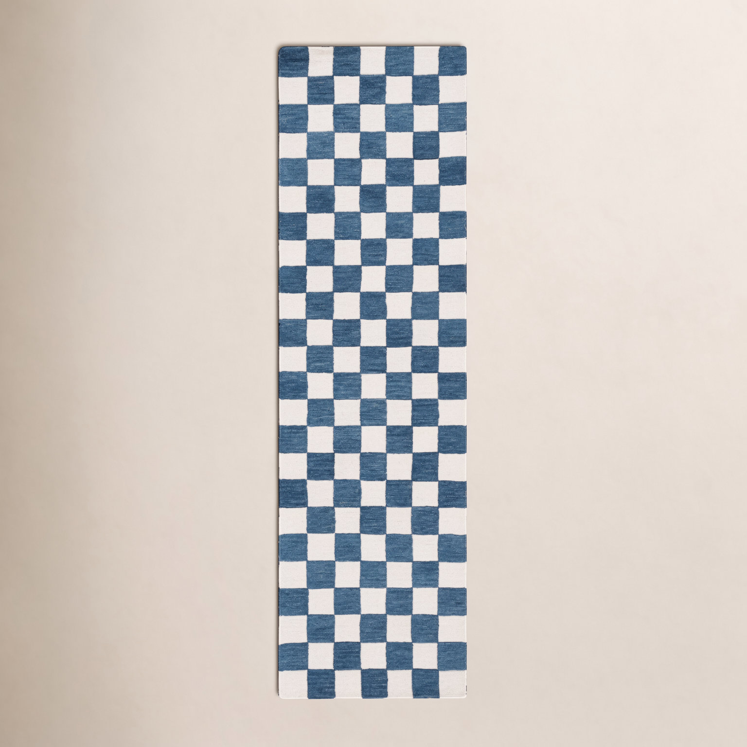 Freemont Blue Ivory Hand-Tufted Checkered Rug, Runner 2'3" x 8'