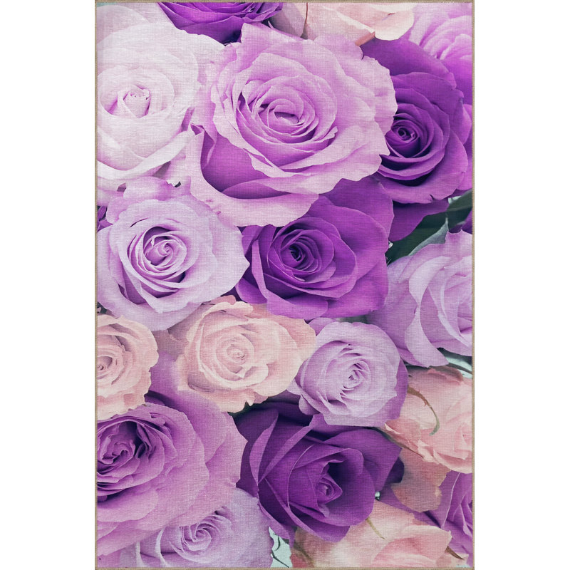 Tapis décoratif moderne à motif mauve et rose, Tapis de couloir 3 pi 3,37 po x 9 pi 10,11 po