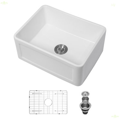 Small Farmhouse Sink -24 Inch Kitchen Sink White Apron-Front Ceramic Single Bowl Small Reversible Farm Sink Laundry Room Sink