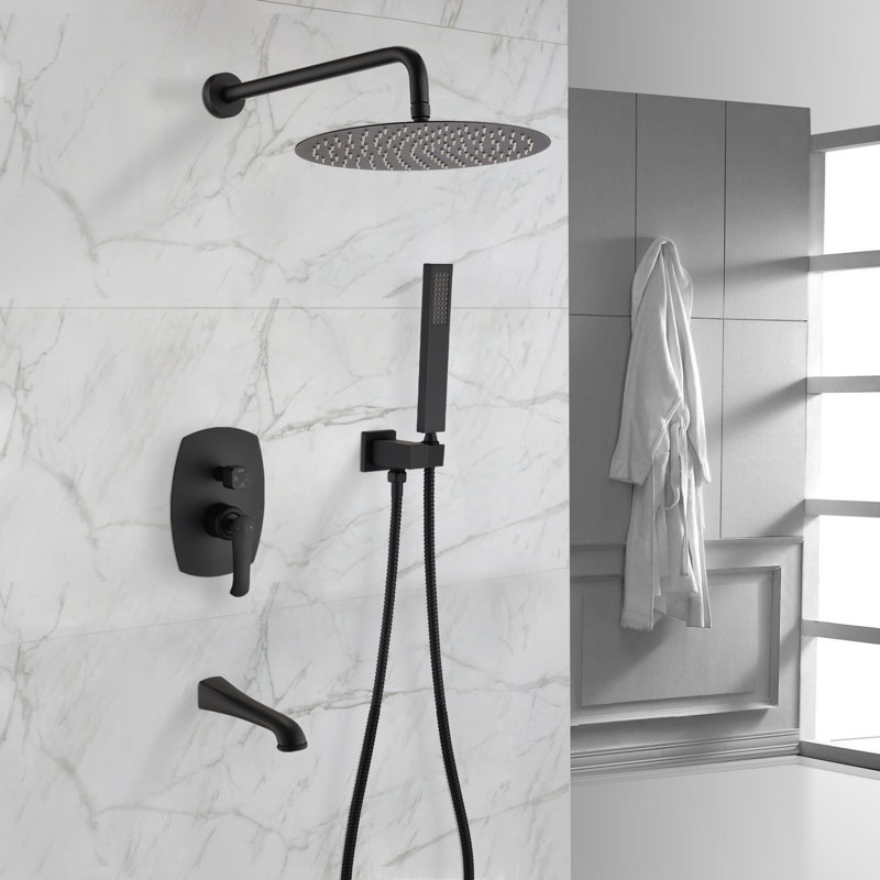 Système de douche mural avec pomme de douche à main et bec de baignoire, Noir mat