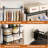 55.5"-103.2"L Shaped/C Shaped Metal Pipe Clothing Rack,Garment Rack With 3 Wood Shelves,Organizer Rack Wall Mounted-1961405366