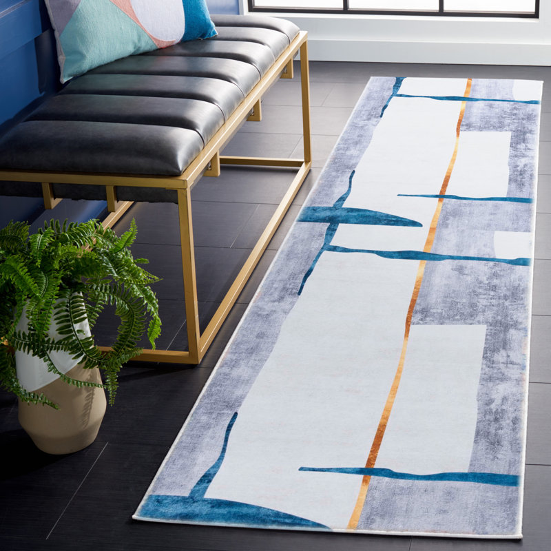 Gray Abstract Washable Wool Cotton Rug, 2'6" x 4'
