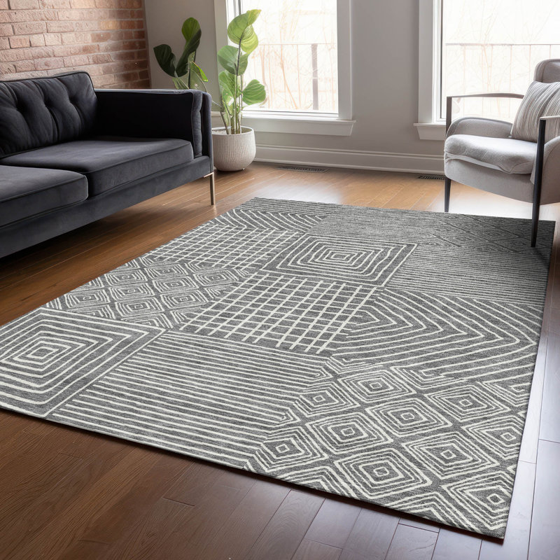 Tapis intérieur / extérieur gris Junia , 3 pi x 5 pi