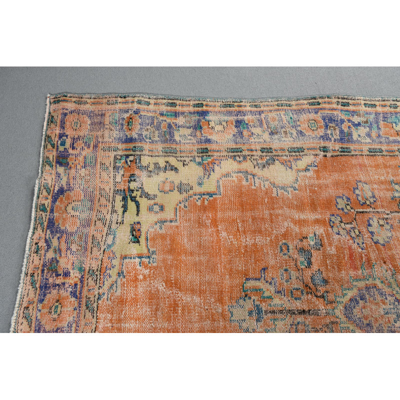 Grand tapis turc vintage en laine orange vif pour un attrait de salon spacieux et luxueux