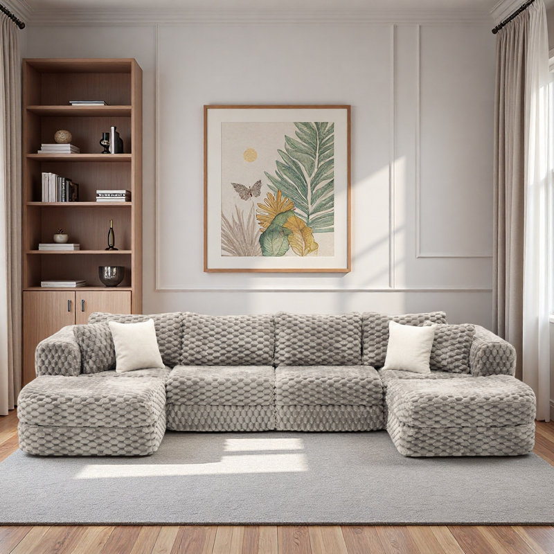 Canapé modulaire modulaire avec deux repose-pieds mobiles, Polyester - Gris