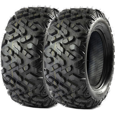 Set Of 2 25x8-12 6PR Tubeless All Terrain ATV UTV Tires, 18mm Deep - Heavy Duty Rubber Tyres With Standard Load And Speed Rating For Mud Trail Sand Gravel Off Road Riding