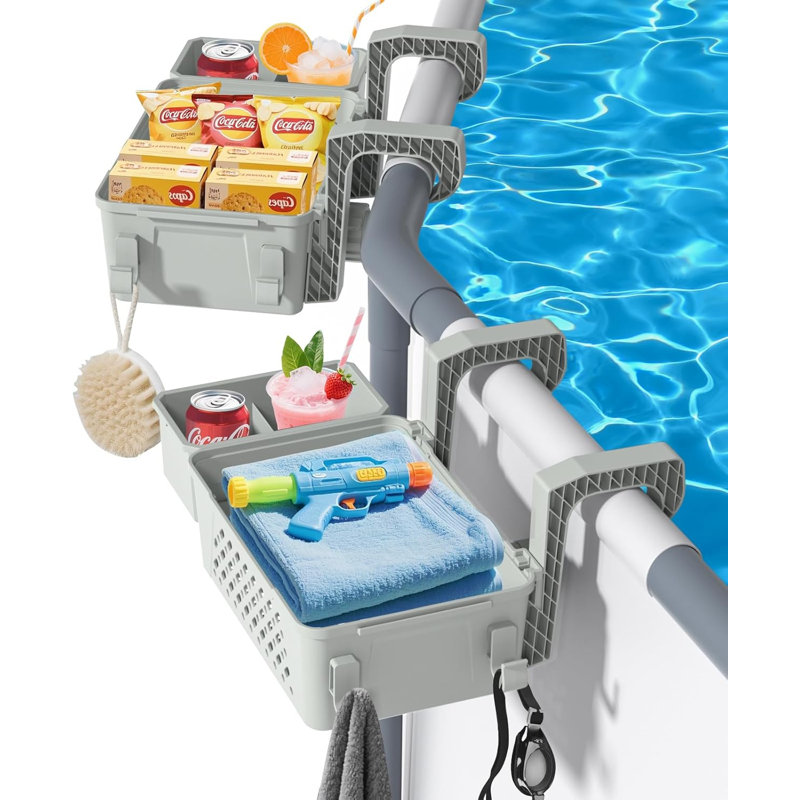 2 Sets Poolside Storage Basket with Cup Holders
