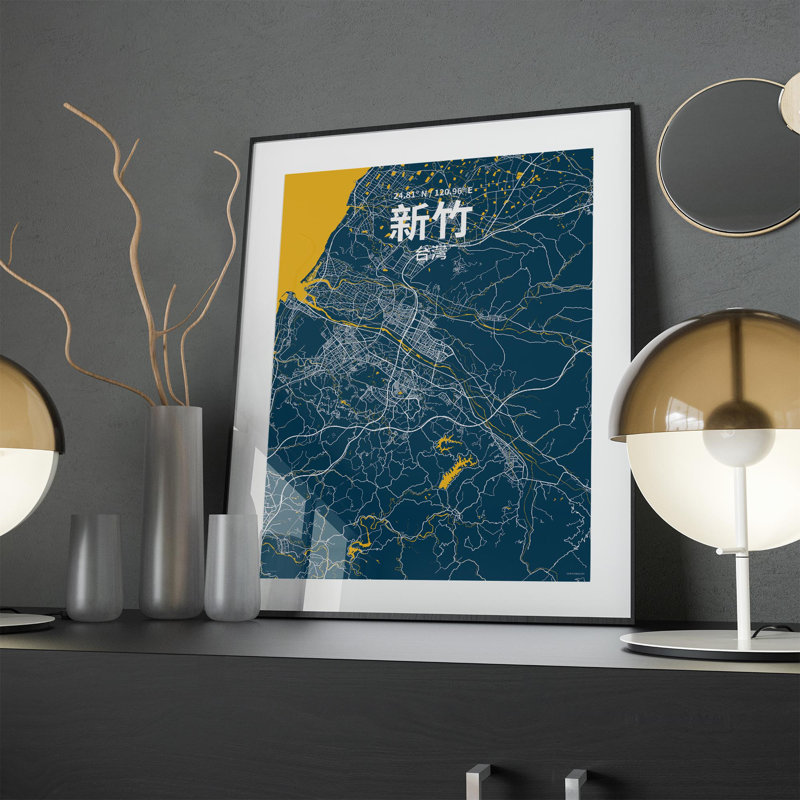Hsinchu Taiwan|台灣 City Map - Unframed Print, Blue/Yellow