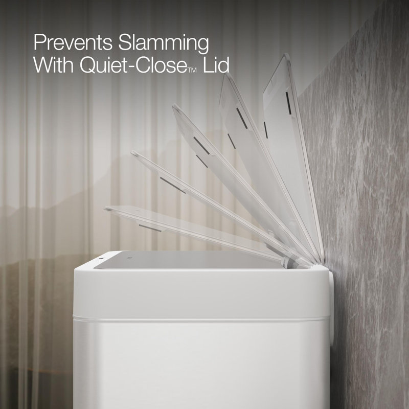 13-Gallon Touchless Stainless Steel Trash Can, Stainless Steel/White