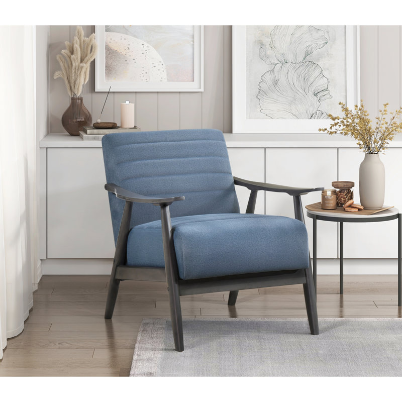 Fauteuil d'appoint avec siège en velours bleu, structure en bois massif gris foncé, rembourrage à ressorts ensachés, style transitionnel, revêtement en tissu, poids du colis : 18 kg