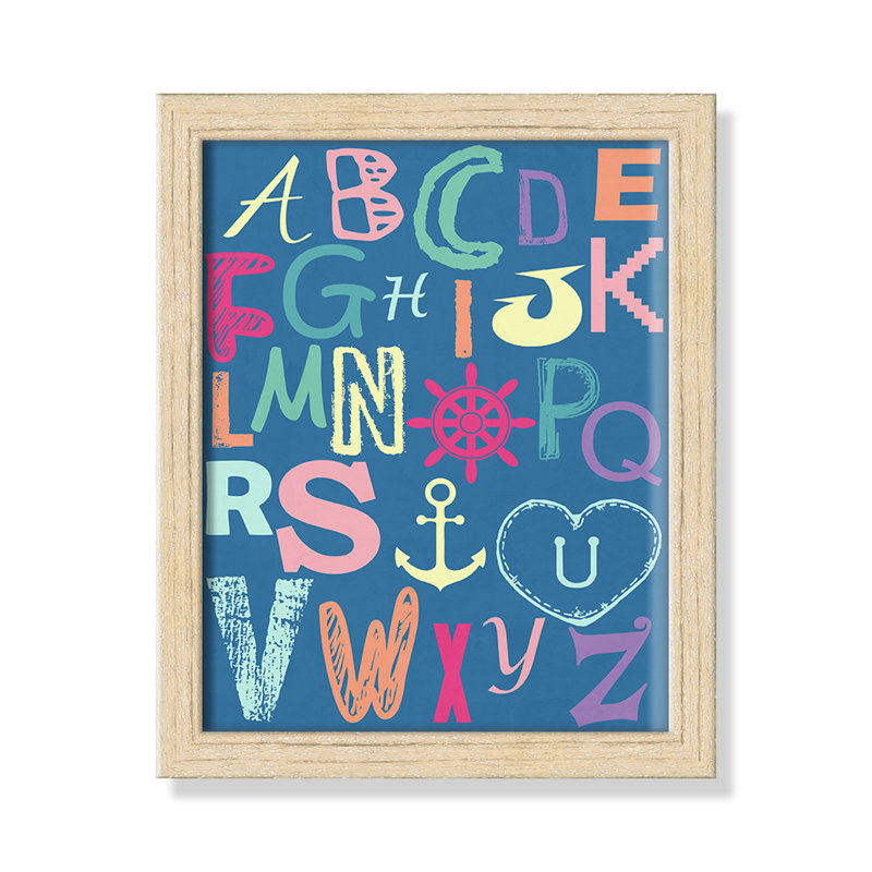 Alphabet imprimé sur papier, H 10 po x l 8 po x P 1,18 po, Encadré de boîte beige