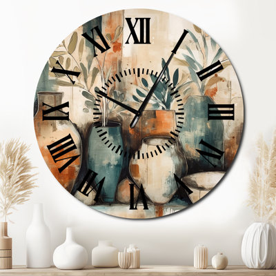 Orange And Green Channeling Bohemian Vibes - Boho Feather Black Face Wall Clock