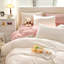 Ensemble de literie réversible en duvet rose et blanc uni en microfibre douce et respirante-106693152
