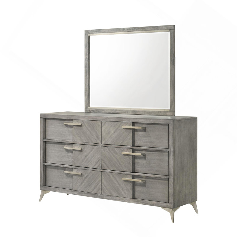 Commode 6 tiroirs en placage assorti gris