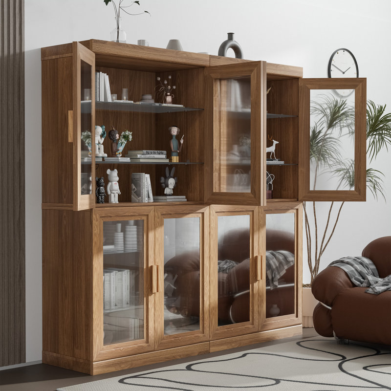Abagail 62" Glass Display Cabinet Dining Cabinet, Natural Wood