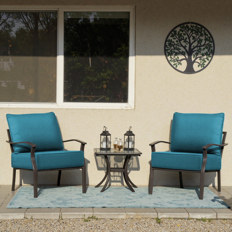 Ensemble de coussin de siège et de dossier en polyester résistant aux intempéries Deb, Bleu paon, 2, L 24 po x P 24 po 