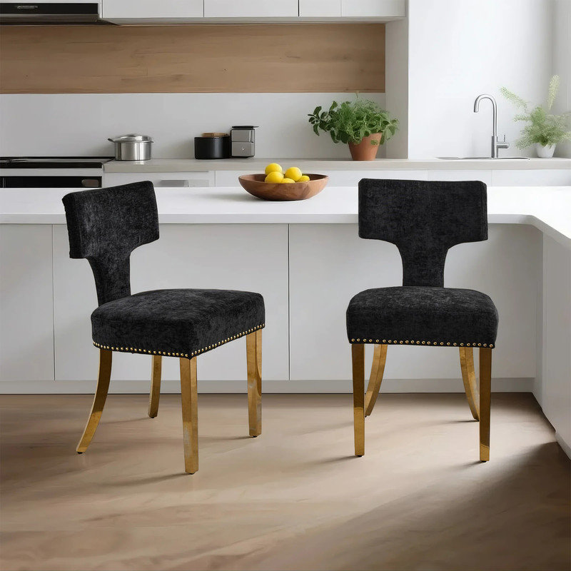 Chaise d'appoint rembourrée Mid-Century, Noir, Doré