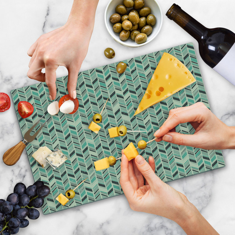 Ambesonne Chevron Cutting Board Large Size Grunge Zigzag Design Multicolor