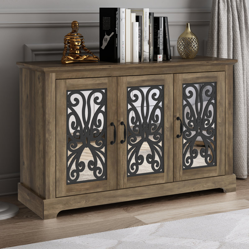 Ariba 45.7" 3 Mirror Door Sideboard , Knotty Oak