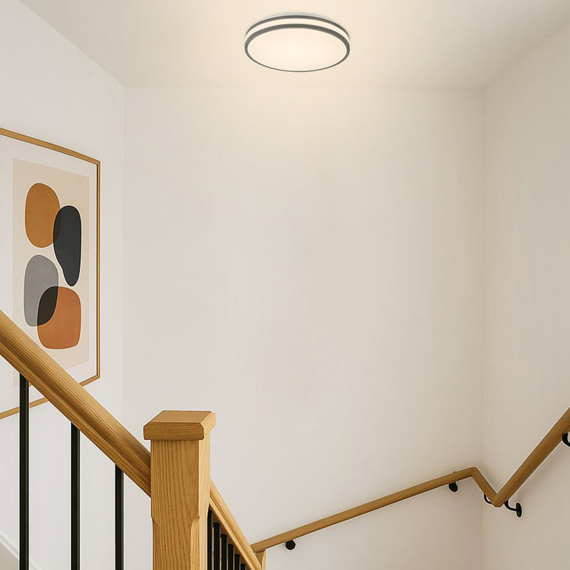 Plafonnier encastré à capteur de mouvement à micro-ondes de 13 pouces à DEL, 24 W 4 000 K, à intensité variable, 10 à 100% avec télécommande, luminaire moderne à double anneau noir pour entrée de sous-sol de couloir, homologué cETL