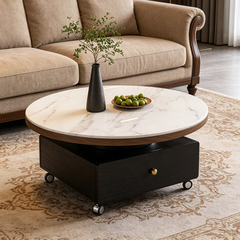 Table basse mobile avec tablettes, Light Gray / Black