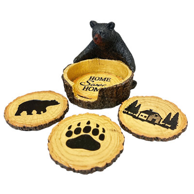 Bear Hug Round Coaster Set With Holder
