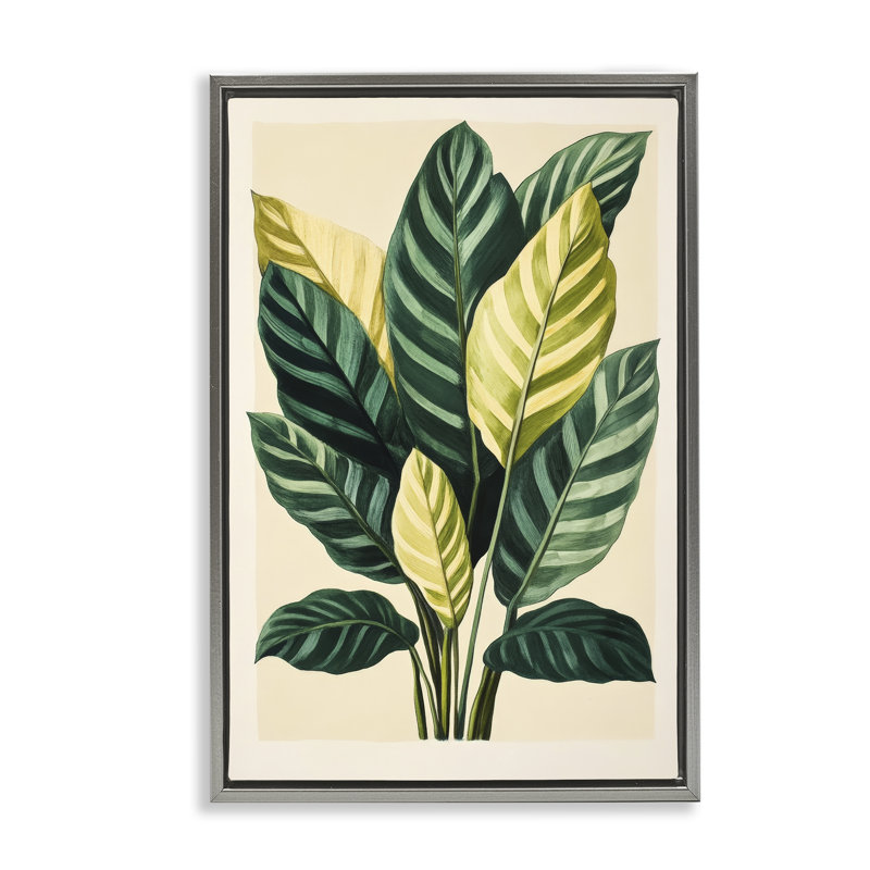 Cadre flottant à branches tropicales feuilles vertes, design par Petal Prints Design, Cadre flottant gris lustré