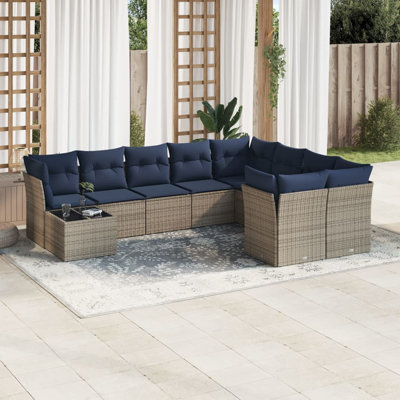 Ensemble de canapé de patio 10 pièces avec coussins en rotin de polyester