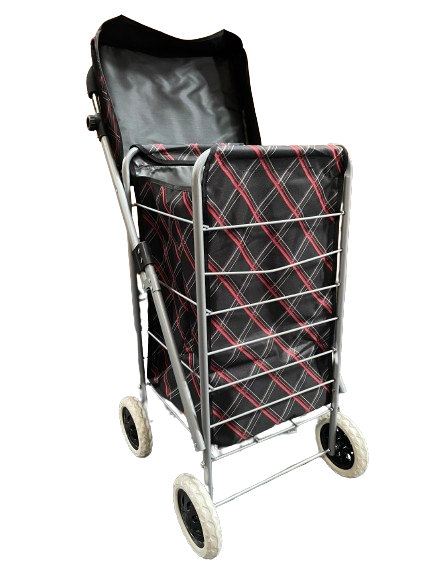 4 WHEEL SHOPPING TROLLEY - RED/BLK PATTERN