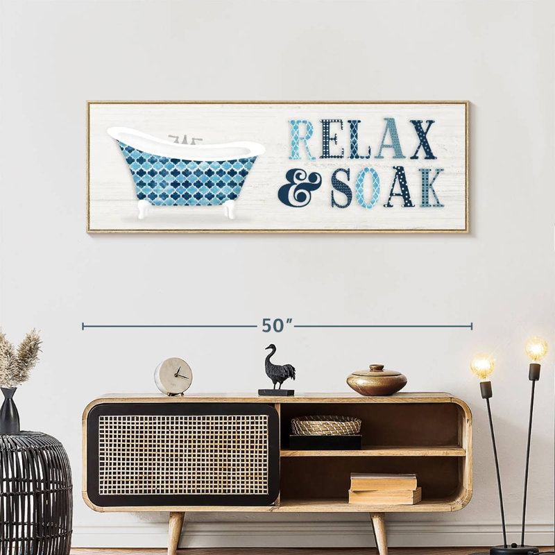 Relax And Soak, Floating Frame Natural Wood, 49" X 17"