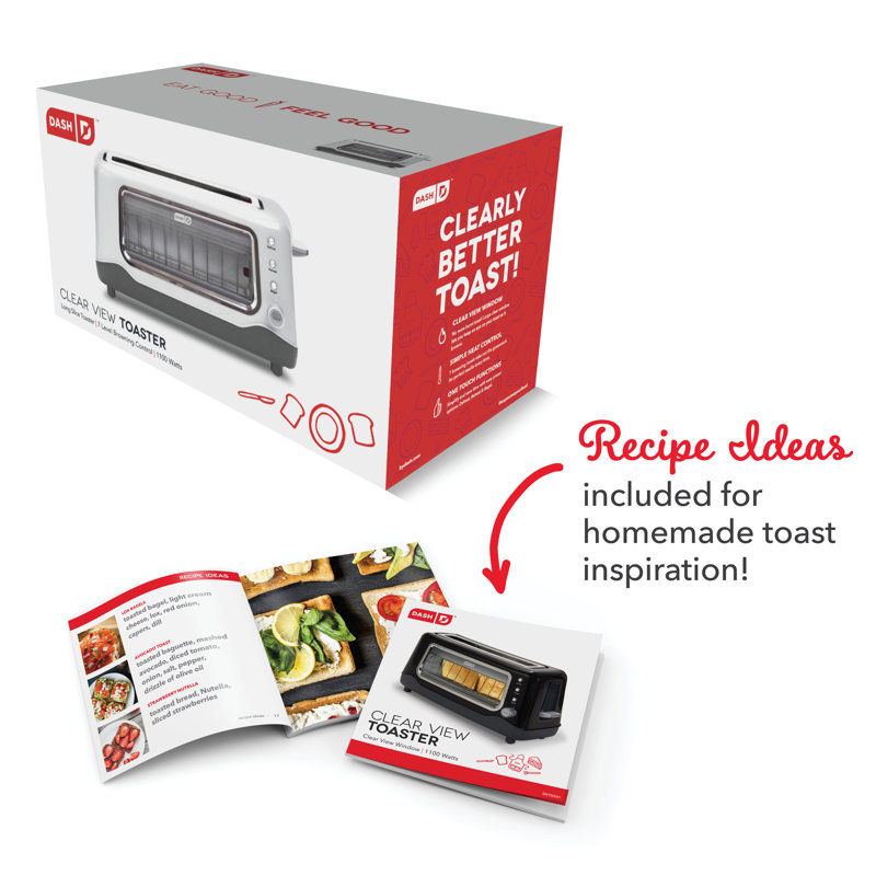 Dash 2 Slice Long Slot Clear View Toaster, White