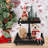 Tiered Tray Stand, Rustic Wooden 2 Tier Decorative Tray With Bead Garland, Farmhouse Square Wood Serving Tray Counter Centerpiece (Black)