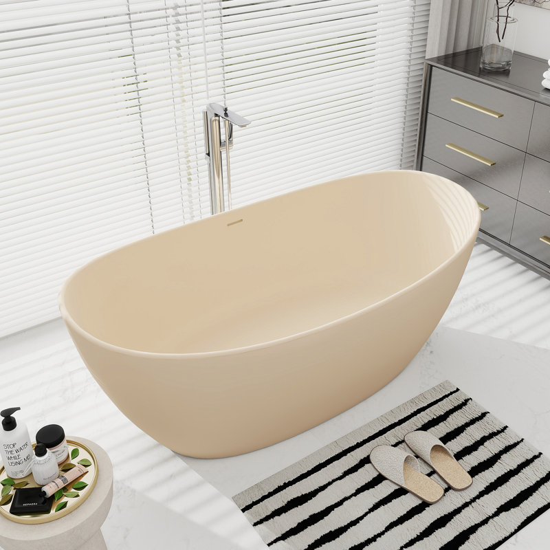 65'' Freestanding Soaking Solid Surface Bathtub In Cream, Cream