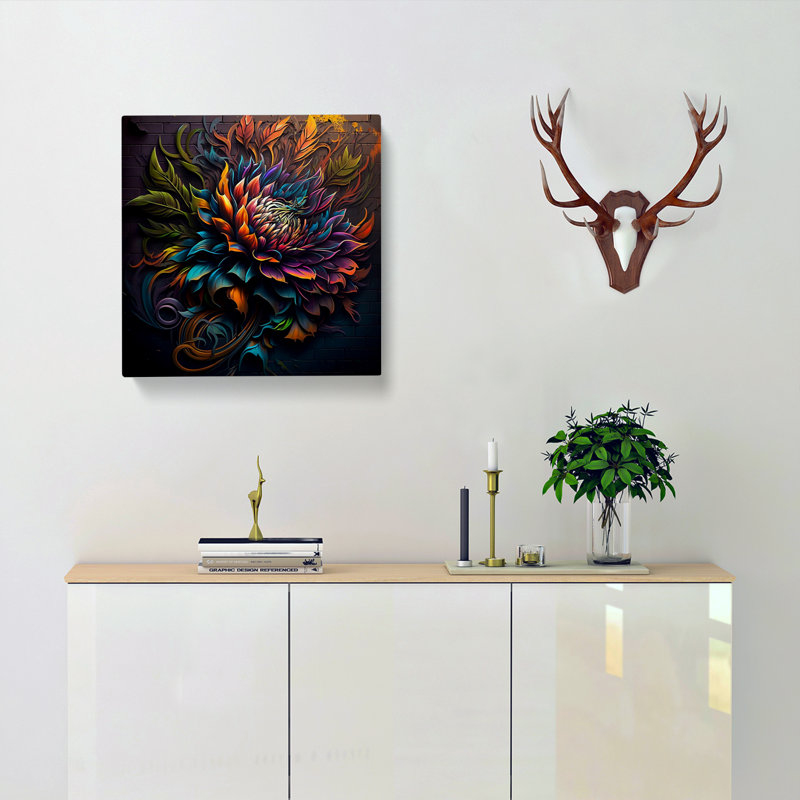 Chrysanthemum Graffiti Art - Print, 35cm H x 35cm W x 3cm D