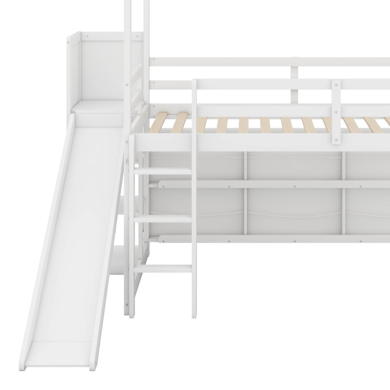 Lit mezzanine simple avec tablettes et lumière, Blanc