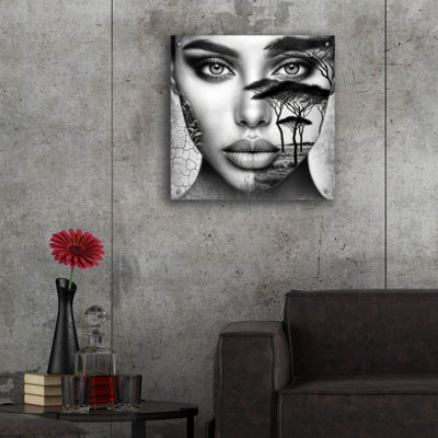 Epic Art 'Thinking Of Africa 2' by Rey Klimt Acrylic Glass Wall Art, 24" x 24"