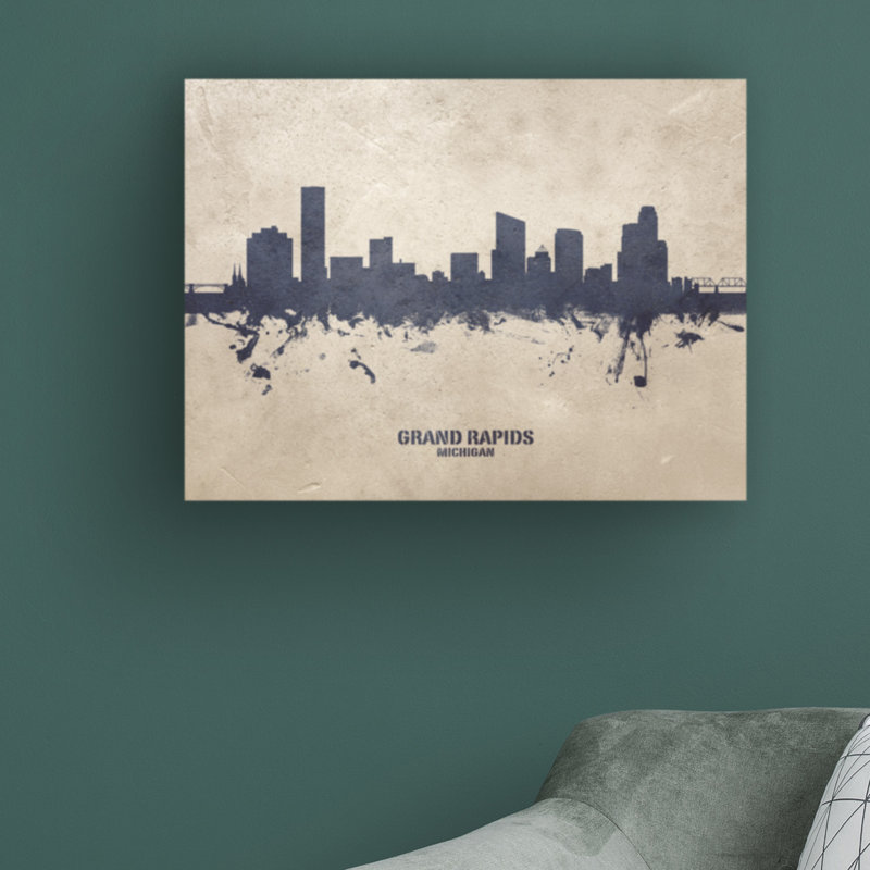 «Grand Rapids Michigan Skyline Concrete» par Michael Tompsett, impression sur toile tendue, H 18 po x l 24 po x P 2 po