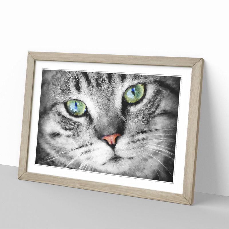 Portrait of a Cat Vol.2 - Picture Frame Painting, 27cm H x 36cm W x 2cm D, Oak Framed