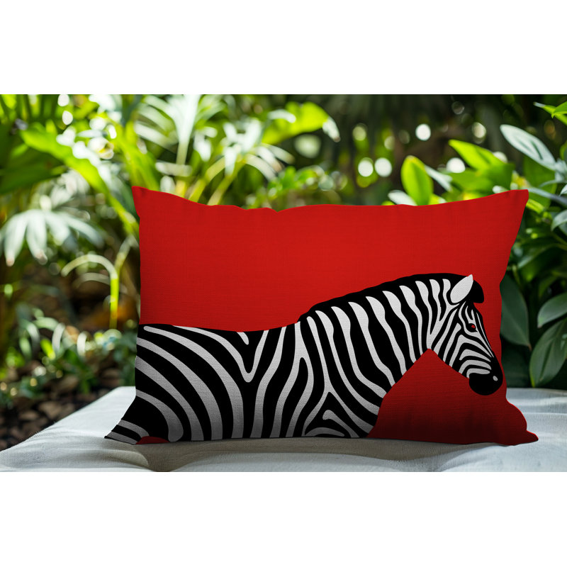 Oreiller rectangulaire réversible intérieur / extérieur Hala Zebra, Rouge, H 20 po x l 14 po