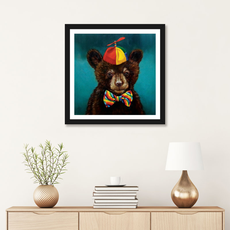 Art encadré d'un bébé ours, Papier encadré noir, H 16 po x l 16 po x p 1 po