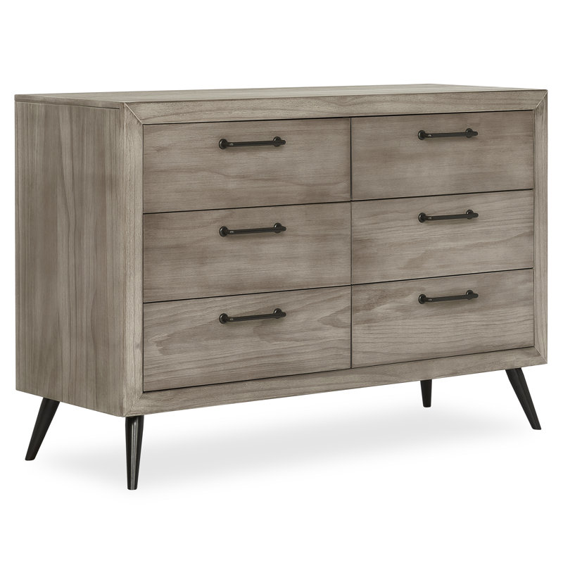 Stilnovo Kids 6 - Drawer Dresser, Oak Gray/Black