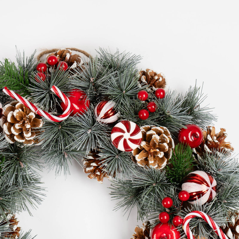 41cm Faux Candy Cane and Berry Wreath