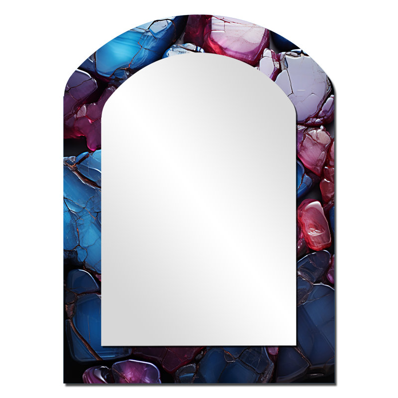 Décor de miroir mural bleu et mauve en marbre sans soudure III - arche bleue, 34 po x 25 po